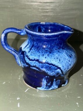 Handmade Heavy Cobalt Blue Glazed Signed Ball small Pitcher/Creamer.